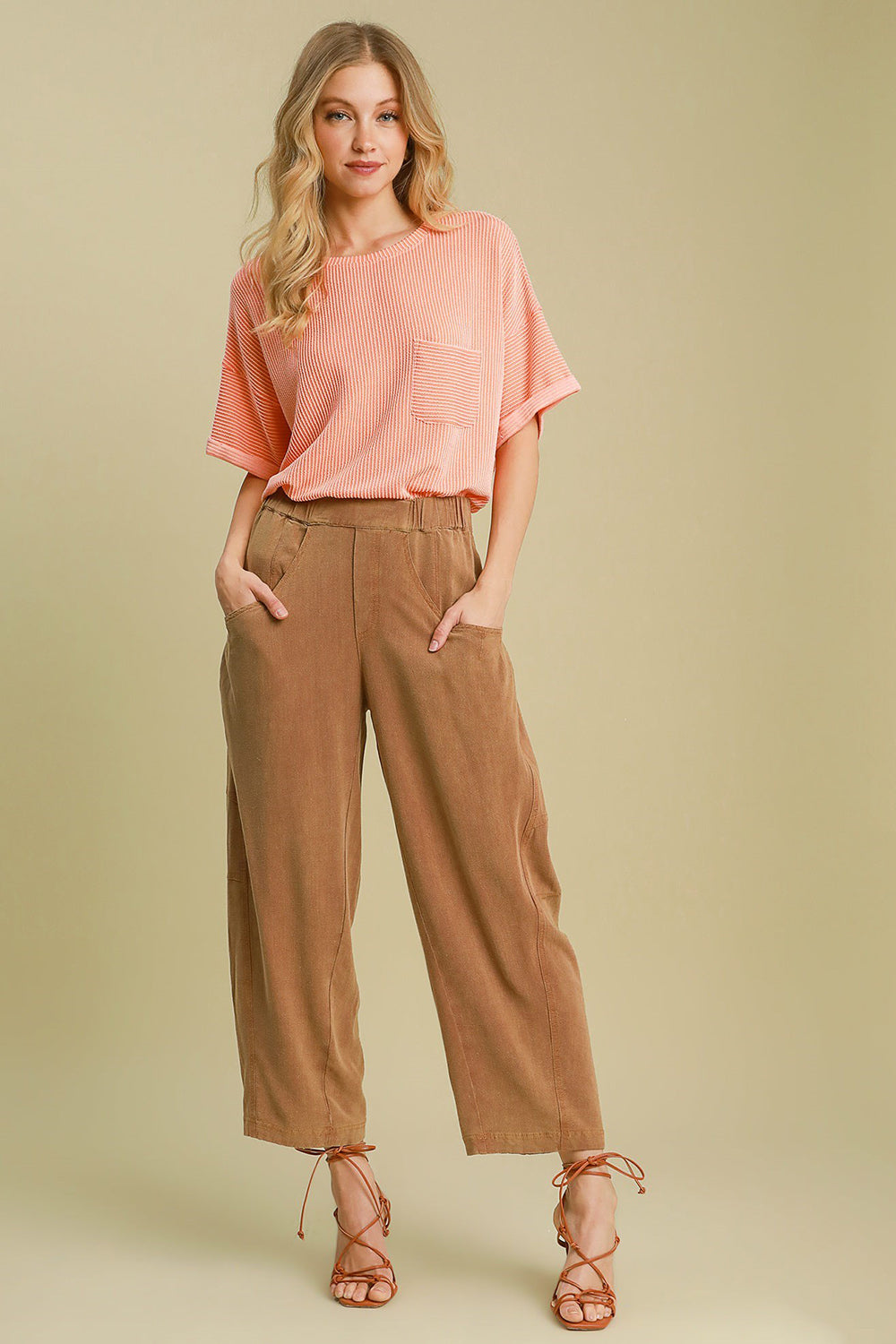 Umgee Elastic Waist Relaxed Fit Pants with Pockets